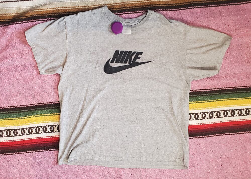 Vintage Y2K Gray Nike Spell Out Swoosh Shirt XL